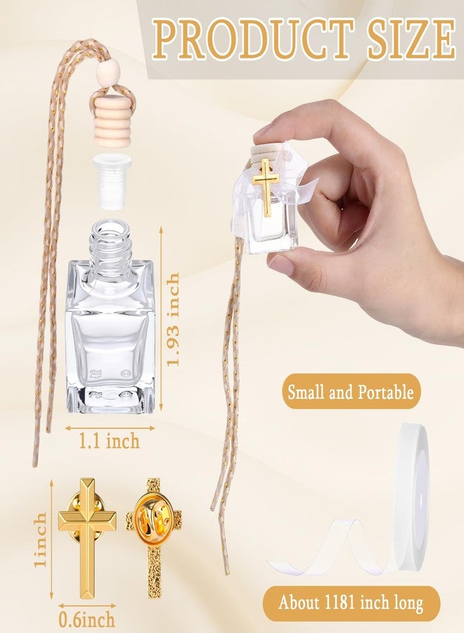 Afarnook 30 Set Baptism Favors Holy Water Bottles 8ml Mini Catholic Christian Holy Water Container with Cross Pin and Ribbon for Church Catholic Baptism Communion Gift(White,Square) - Image 2
